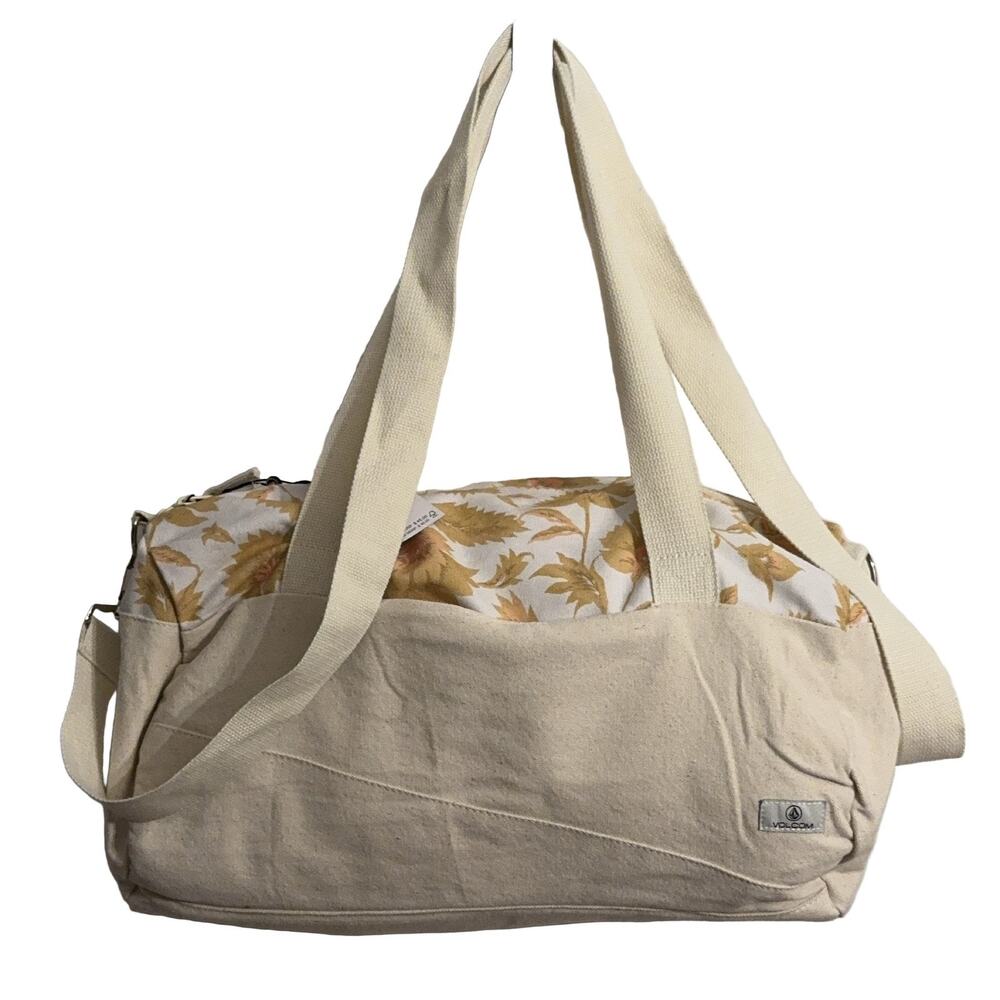 Volcom Large Canvas Duffle Bag Beige/Cream Floral Travel Lightweight surfer boho